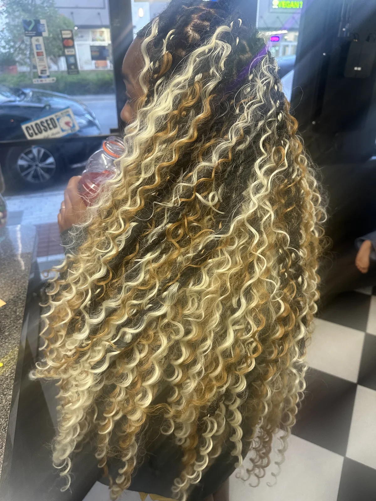 Highlighted hairstyle created at God’s Gift Beauty Salon